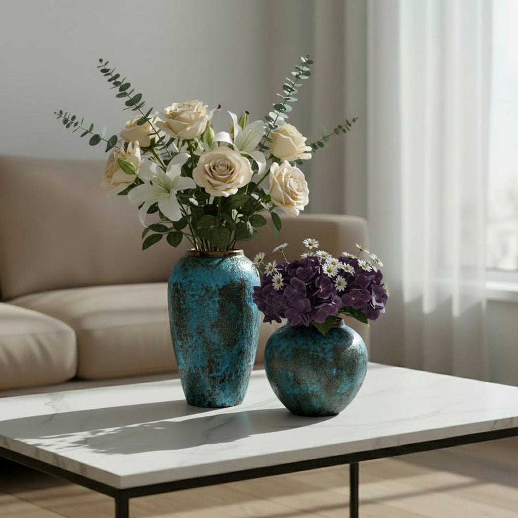 SOGA Home & Living Bundle – Light Blue Ceramic Flower Vases for Elegant Living Room Decor
