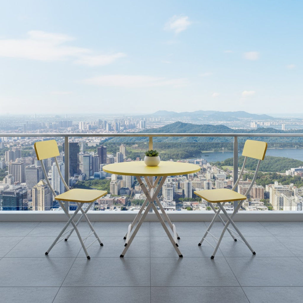 SOGA Home & Living Bundle – Yellow Folding Dining Table & 2 Foldable Chairs for Home Decor
