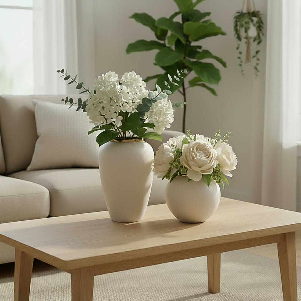 SOGA Home & Living Bundle – Plain White Ceramic Flower Vases for Elegant Living Room Decor